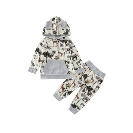 

Newborn Infant Baby Outfits Clothes Set Long Sleeve Hooded Sweatshirt Top Pants Trousers Outfits Tracksuit
