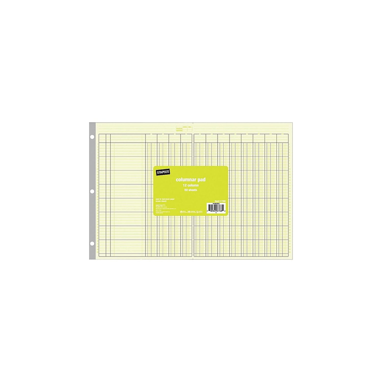 Staples Columnar Book 50 Pages Green (217885)