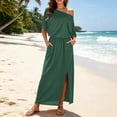 thumbnail image 3 of Iyufng Long Dresses for Women Fitted Waist Off-The-Shoulder Dress Slit Dress Summer Beach Long Dress, 3 of 4