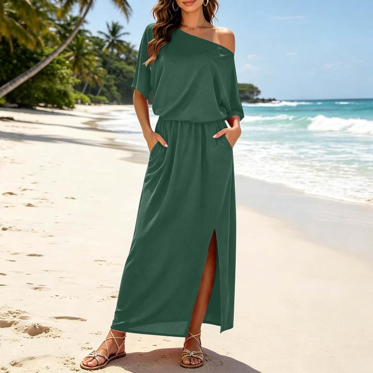 maxi t shirt dress with slits Maxi T Shirt Dress Real Essentials Pack Women's Casual Short Sleeve Maxi T- Shirt Summer Dress