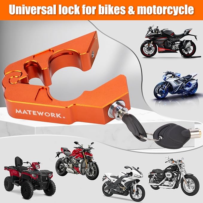 Heavy Duty Anti-Theft Motorcycle Lock with Helmet Lock, Handlebar & Brake Lock, Bike Lock, Universal for All Bike and Motorcycles - Orange