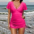 thumbnail image 2 of UTSJKR Savings Womens One Piece Swimsuit Tummy Control Swim Dress Ruffle Short Sleeve V Neck Slimming Mesh Skirt Wraps Bathing Suit Hot Pink XL, 2 of 7