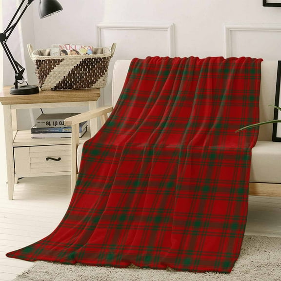 Christmas Classical Throw Flannel Blanket 40x50In Red Green Plaid Super Soft Cozy Bed Blanket, Lightweight Plush Fuzzy Bed Throw for Bedroom Sofa Couch Living Room