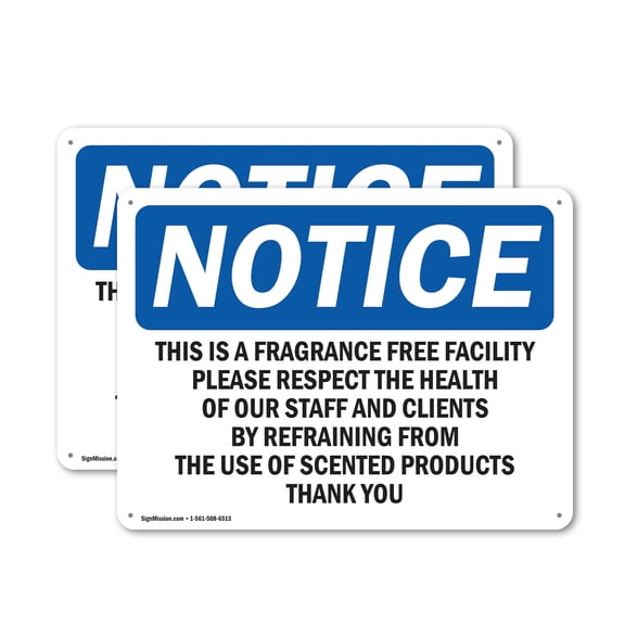 (2 Pack) This Is A Fragrance Free Facility Please OSHA Notice Sign 18 Inch X 12 Inch Indoor / Outdoor Rust-Free Aluminum Metal Signs for Workplace, Workshop, and Construction Site, Made