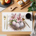 thumbnail image 2 of Easter Eggs Nest Placemats Set of 8, Watercolor Pink Egg Spring Lily Floral Leaf Non-Slip Place Mats Washable Table Mats for Kitchen Dining Table Decorations Indoor/Outdoor, 2 of 9