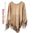 thumbnail image 4 of Elegant Tasseled Warm Poncho Shawl Hollow Wrap for Women Soft Warm Cape, 4 of 17