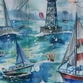 thumbnail image 5 of Orinice  Watercolor Lighthouse Sailboat  Waterproof Shower Curtain Set Vintage Abstract Ocean Nautical Themed Waves Anchor with Waterproof Toilet Cover Shower Mat Rugs, 69x72, 5 of 7