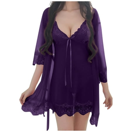

Lingerie Pajama Sets for Women Wireless Rimless Pajamas Lace Nightdress Silk Underwear Sleepwear