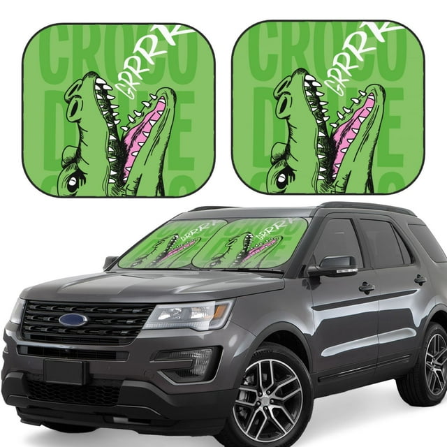 Lukts CROCODILE HEAD Print 2 Piece Car Sun Shade Windshield,Foldable Car Shade Front Windshield with Keeps Your Vehicle Cool-Medium