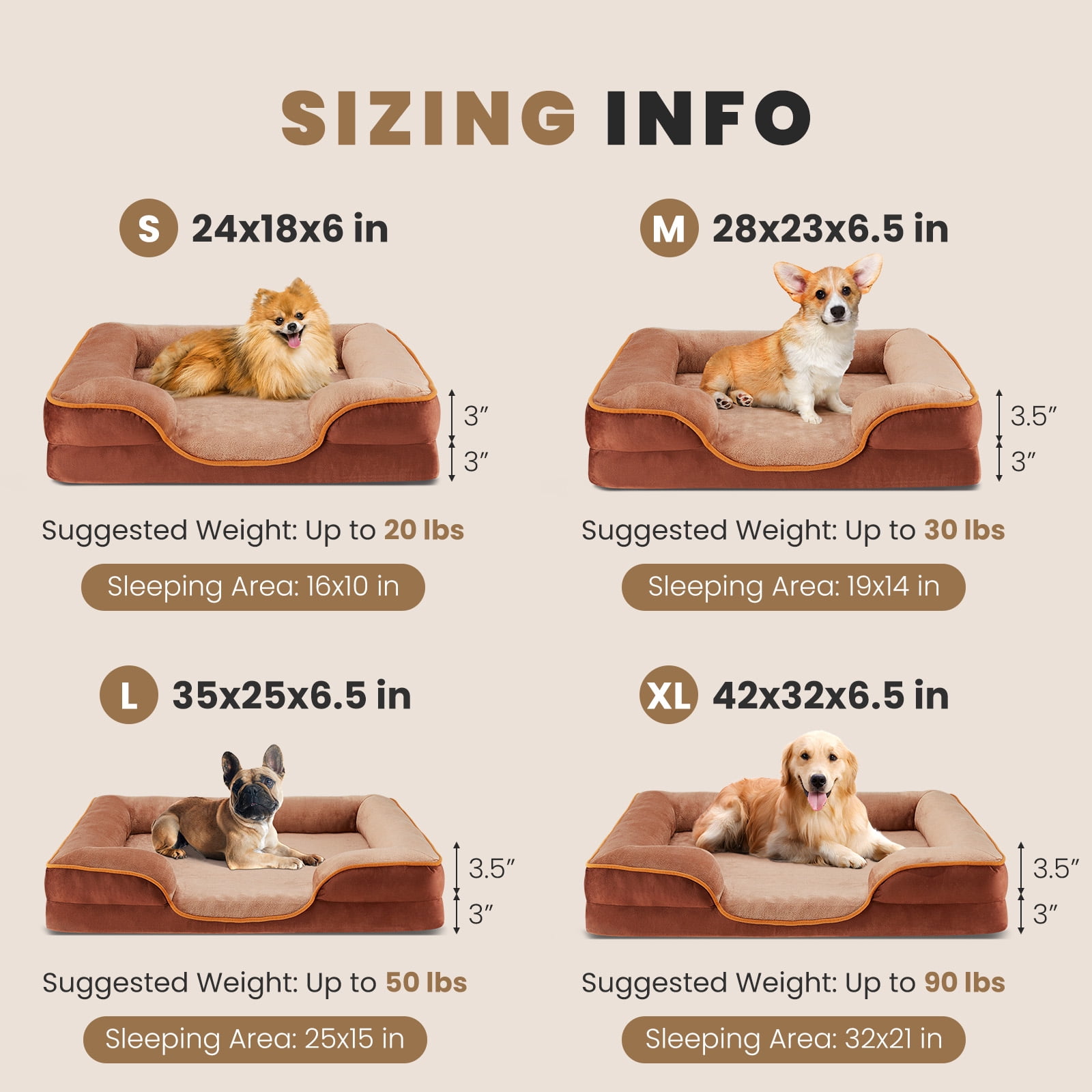 JOINSUN Extra Large Orthopedic Dog Bed, 42"x32" XL Sofa Bed with Egg Crate Foam Support, Machine Washable Cover, Brown