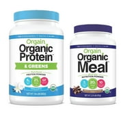 Orgain - Organic Vegan, Gluten Free Plant Based Protein & Greens Powder - Vanilla Bean (1.94 LB) + Meal Replacement Powder - Creamy Chocolate Fudge (2.01 LB)