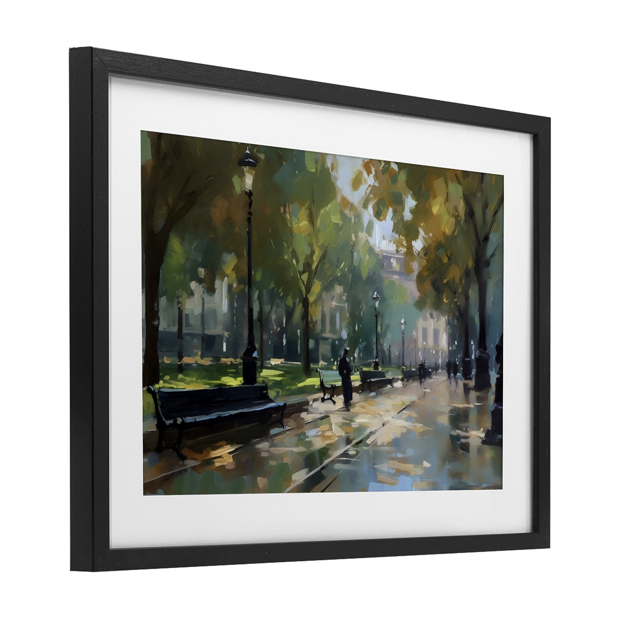 Stupell Industries Park Promenade on Rainy Day Black Framed Print Under Glass, design by Creative Studio