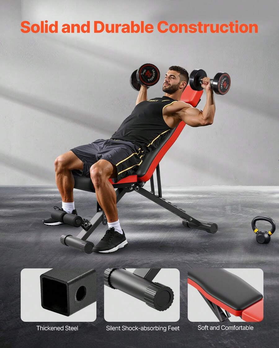Weight Bench, 660lbs Adjustable Weight Bench Press For Full Body Workout, Exercise Sit Up Bench For Home Gym Strength Training, Flat Bench With Extended Head/Neck Protection & Quick Folding