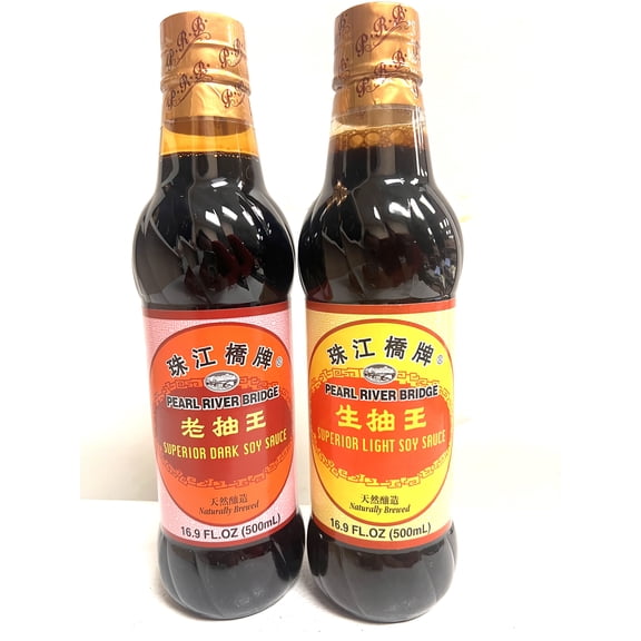 Superior Dark and Light Soy Sauce | 16.9 oz Each | Pearl River Bridge | Naturally Brewed (Pack of 2)