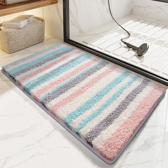 Trendy Bathroom Rug,Abosrbent Non-Slip Machine Washable Bath Mat,Striped Faux Pashm Floor Mat,Soft Comfortable Fluffy Bathmat,23.62x15.75in