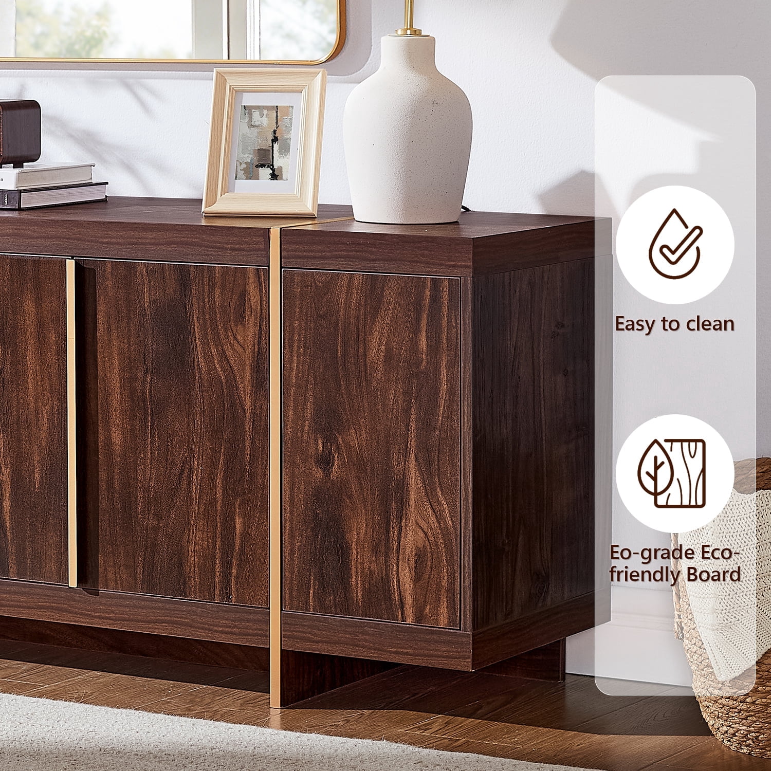 KeyWhat TV Stand for TVs Up to 80", Modern Entertainment Center with Storage, TV Console with Handle-Free Hidden Doors Design for Living Room, Dark Walnut