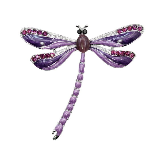 Faship Gorgeous Purple Rhinestone Crystal Big Dragonfly Pin Brooch