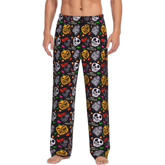 Vsdgher Pumpkin And Flying Bat Mens Pajama Pants Sleep & Lounge Pants, PJ Pants-Small