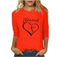 thumbnail image 1 of Penkiiy Hauts à Manches 3/4 Imprimés Cœur Col Rond Tunique de la Saint-Valentin Blouse S Orange, 1 of 5