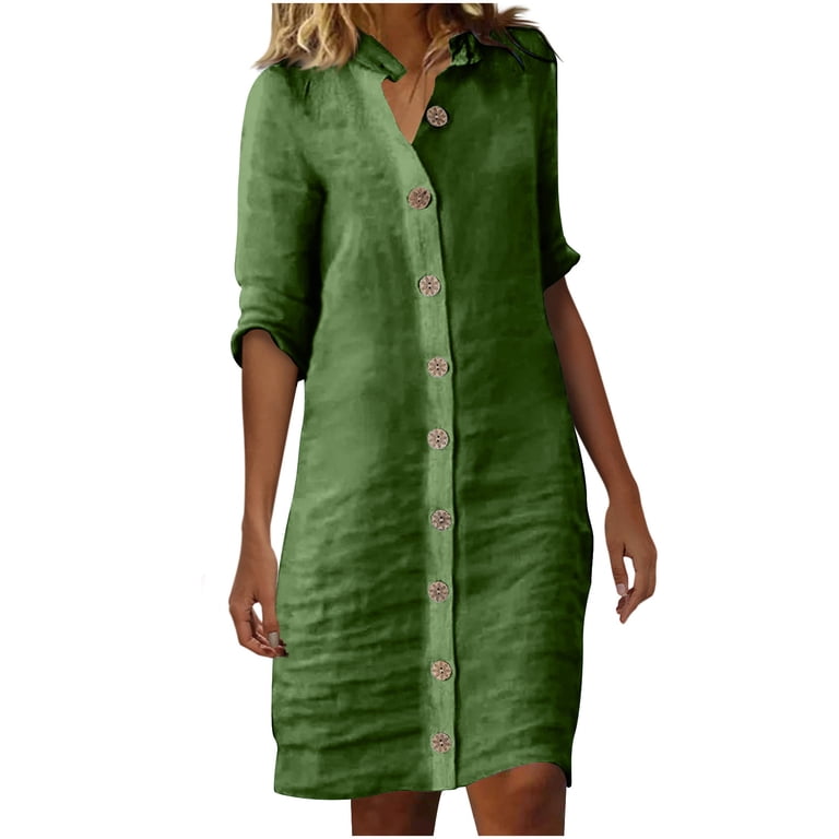 Muscularfit Loose Spring Dress Button Dress V-Neck Short Sleeve Midi Going  Out Dresses for Women - Walmart.com