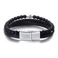 thumbnail image 3 of 3 Layers Black Bead 6mm Bracelets for Men Bangle Male Microfiber Leather Jewelry, 3 of 6