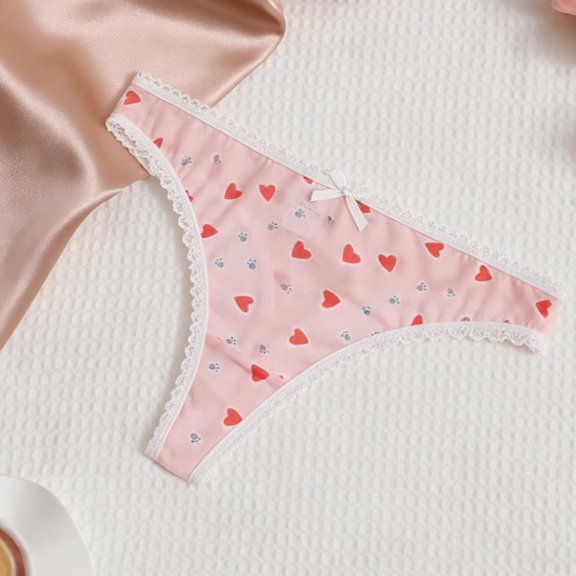Njagoc3 Women's Heart Print Thong Underwear - Cute Comfortable Lingerie 1PC for Valentine's Day & Daily Wear