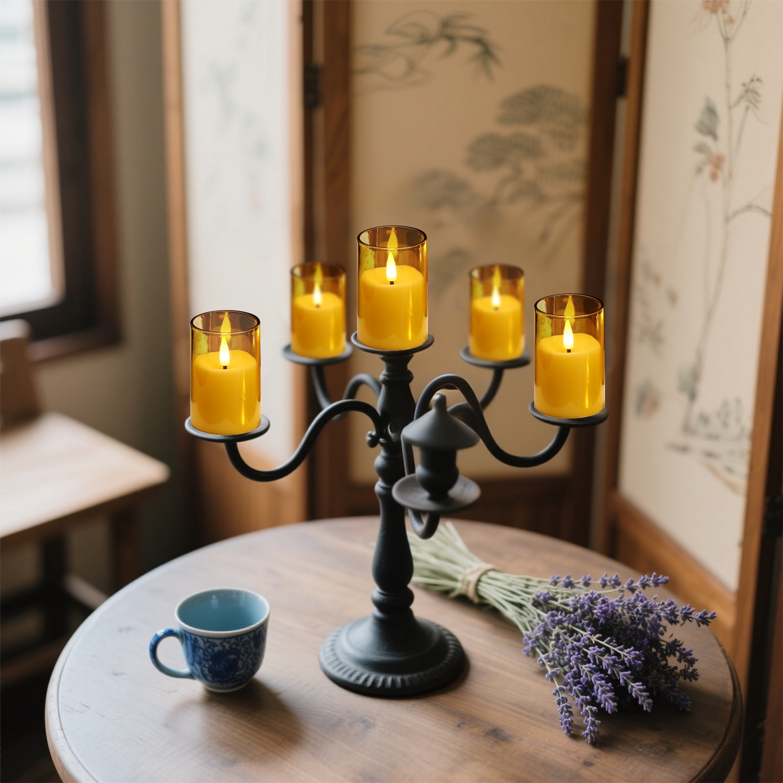 6Pack Glass Flickering Flameless Candles with Remote, 2"X3" Real Wax Votive Candles Battery Operated, Small Electric LED Candles for Wedding Home Decor, w/4 Timers+2 Lighting Modes [Gold]