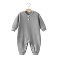 thumbnail image 5 of Agkizg Unisex Baby Ribbed Knit Romper, Long Sleeve Crew Neck Wooden Button Jumpsuit, Soft Stretchy Infant Fall Play Coverall, 5 of 6