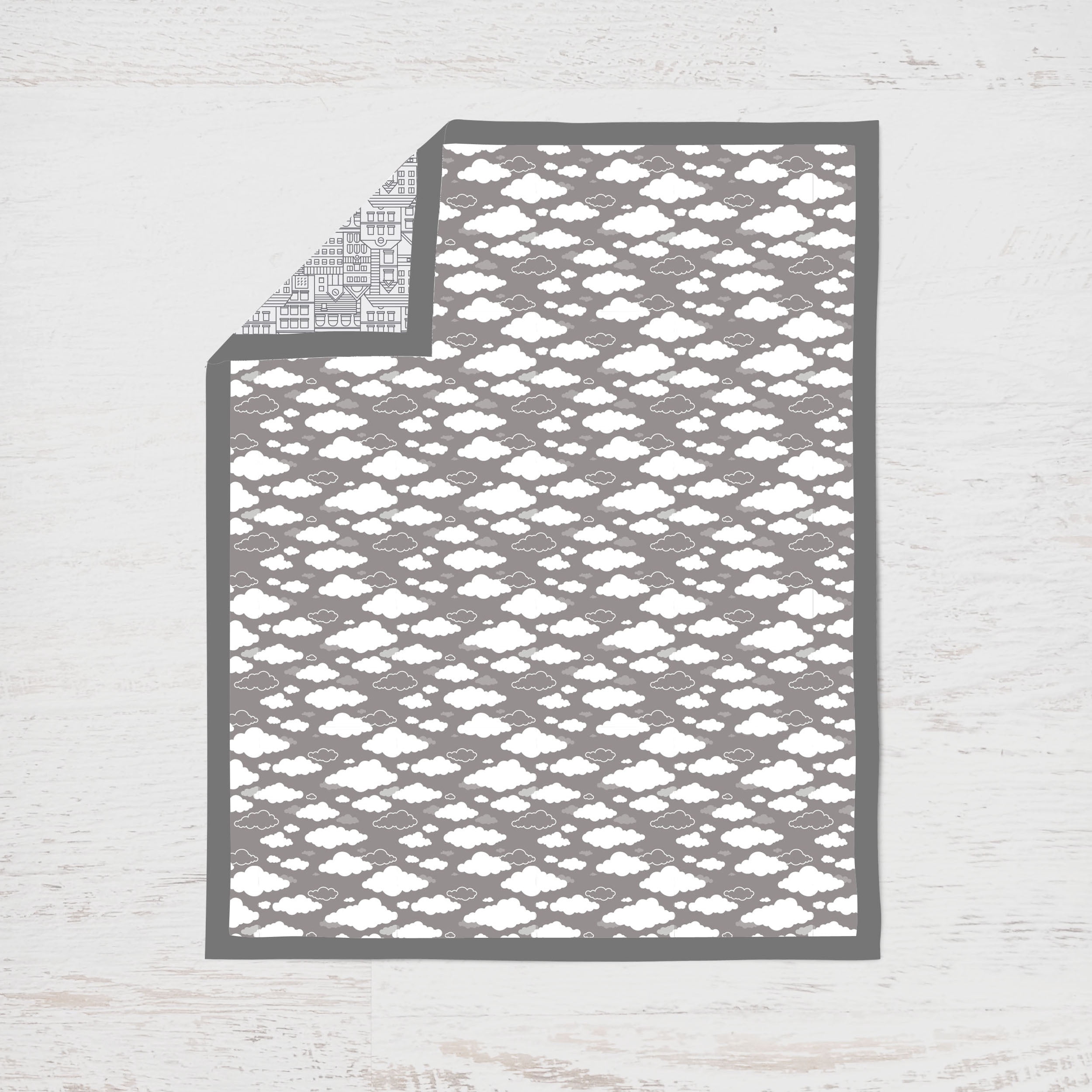 Bacati - Clouds in the City 4-Piece Crib Bedding Set with Diaper Stacker -White/Grey Unisex