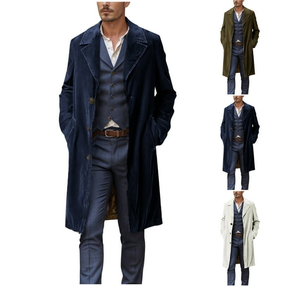 UVEASISHA Mens Lightweight Peacoat Single Breasted Casual Notched Collar Long Trench Coats Solid Color Vintage Slim Fit Overcoat with Pockets Navy XL