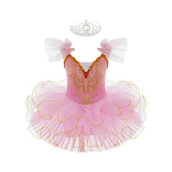 YONGHS Kids Girls Sequins Skirted Leotard Ballerina Tutu Dress Ballet Dance Dancewear