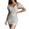 thumbnail image 2 of Women's Sexy Dress Off Shoulder High Waist Glitter Slim Dress Women's Slim Wrap Midi Dress-Black-S, 2 of 7