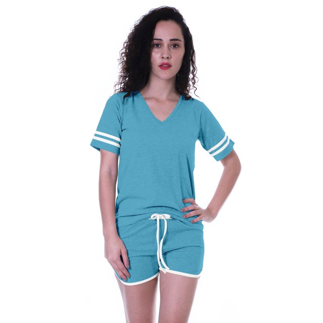 Moomaya Ensemble de Nuit Uni pour Femmes avec Shorts, Vêtements de Nuit en Coton, 2 Pcs Chemises de Nuit