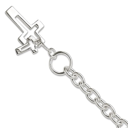 15.1mm 925 Sterling Silver E-coated Double Open Religious Faith Cross Toggle Bracelet 7.5 Inch Link Bracelet for Women
