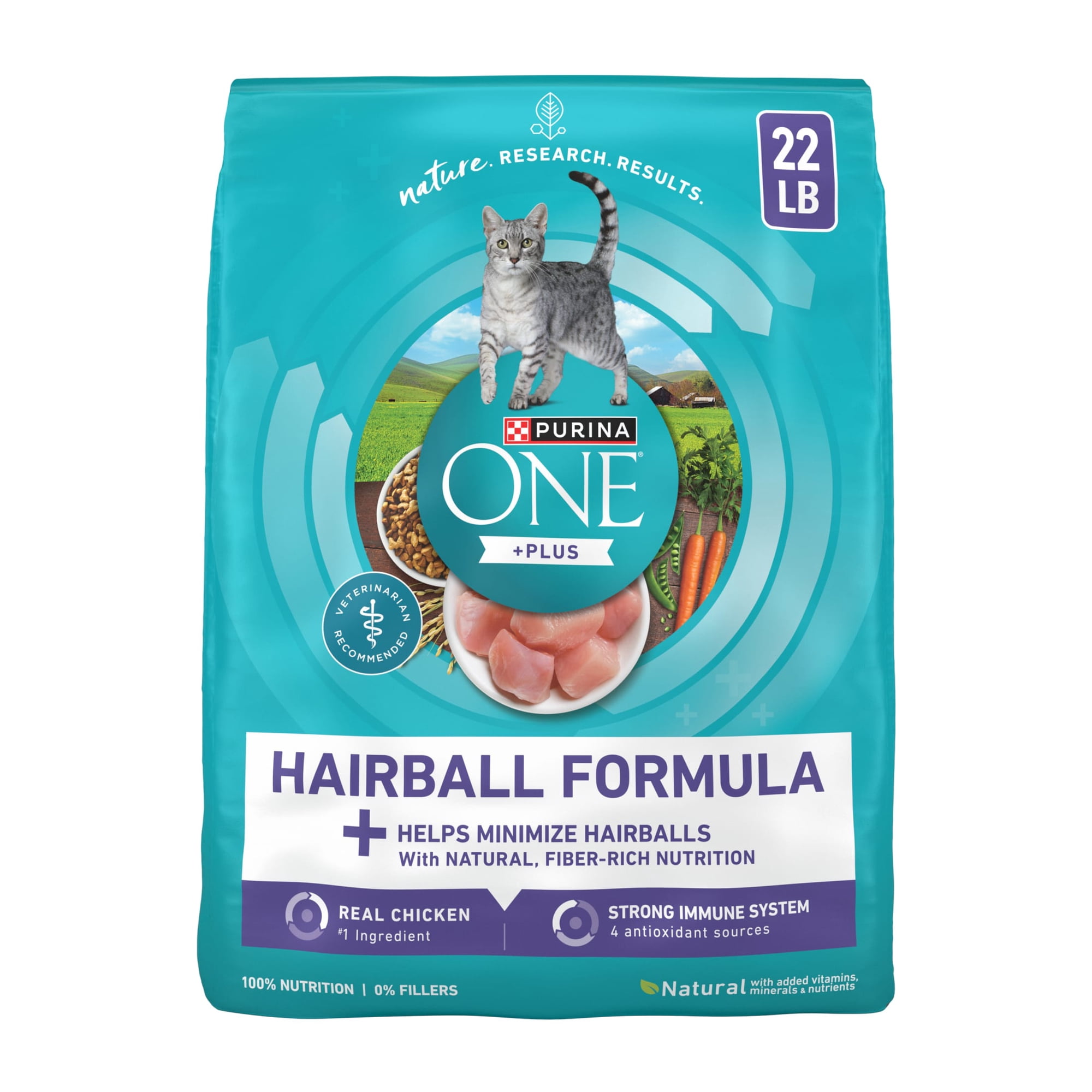 Purina ONE Plus Dry Cat Food Hairball Formula, Natural Chicken, 22 lb Bag