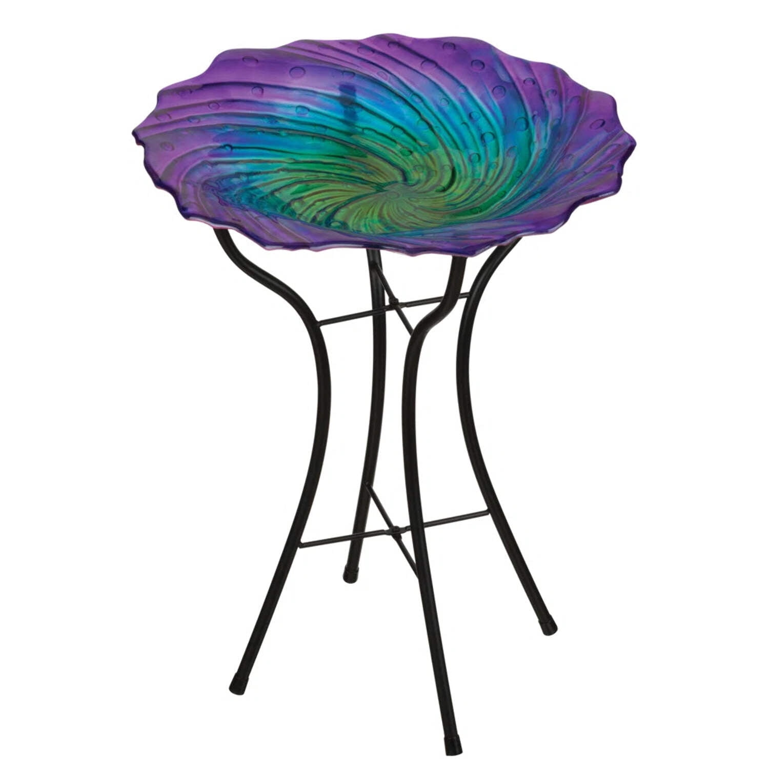 Custom Hand Blown-Glass Bird Bath  Stand - Purple Ripple - 18 inch