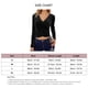 thumbnail image 4 of Camisa de manga larga con dobladillo envolvente para mujer, cuello en V, Pleuche, elegante, a la moda, ajustada, Color puro, para trabajo de oficina, 4 of 5