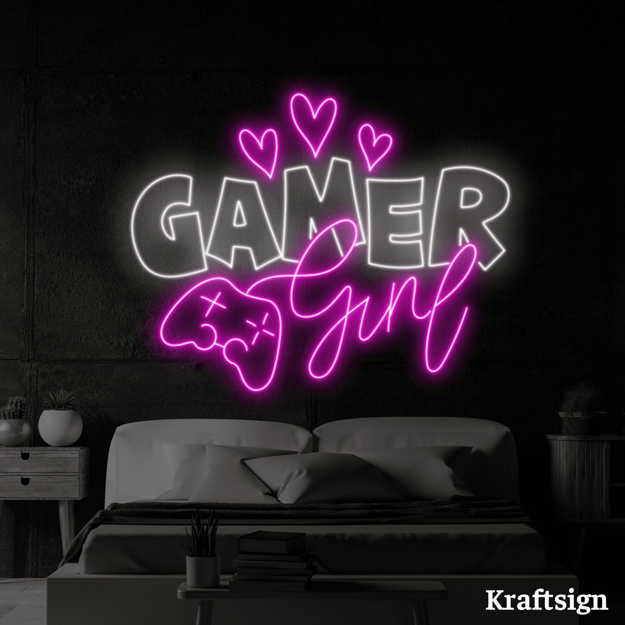 Craftnamesign Gamer Girl Neon sign, Girl Room Decor, Game Room LED
