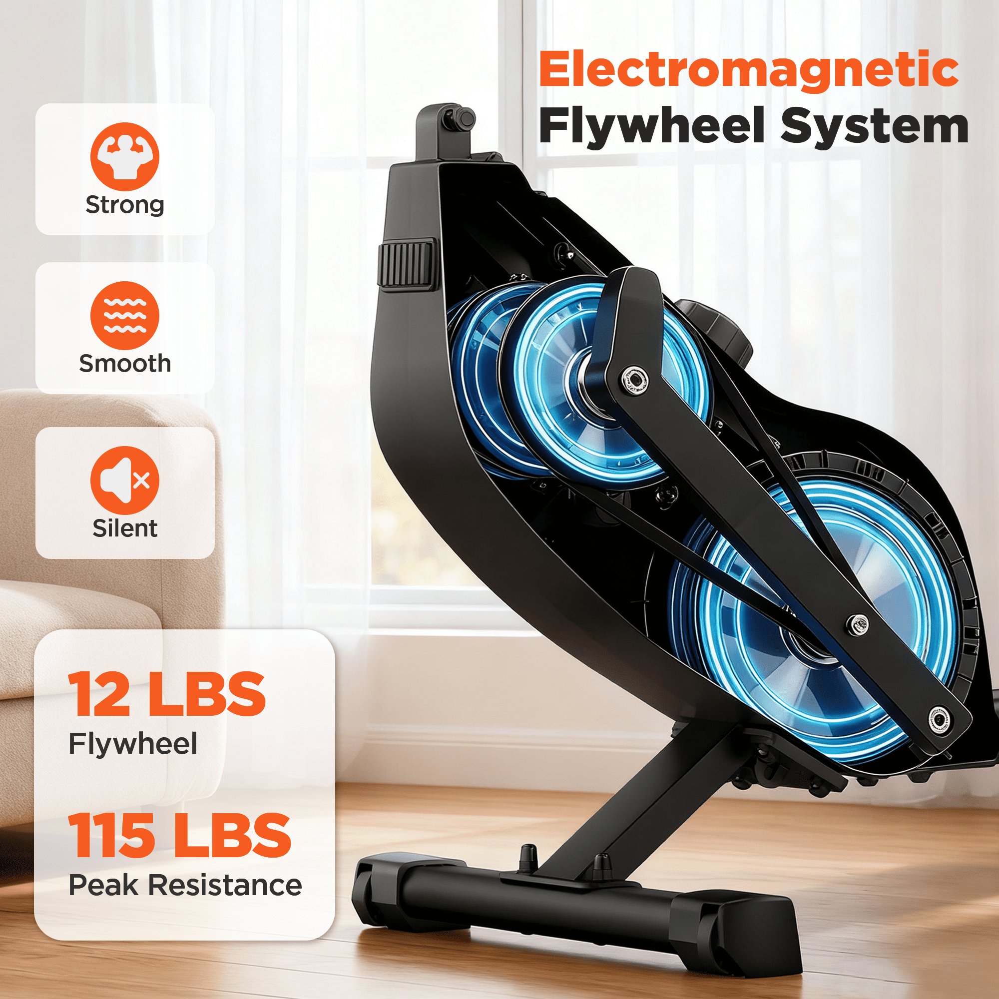 Winfita Magnetic Rowing Machine, 115LBS Max Resistance, 16 Levels, Home Gym Exercise, App Compatible, Tablet Holder, 350LB Capacity