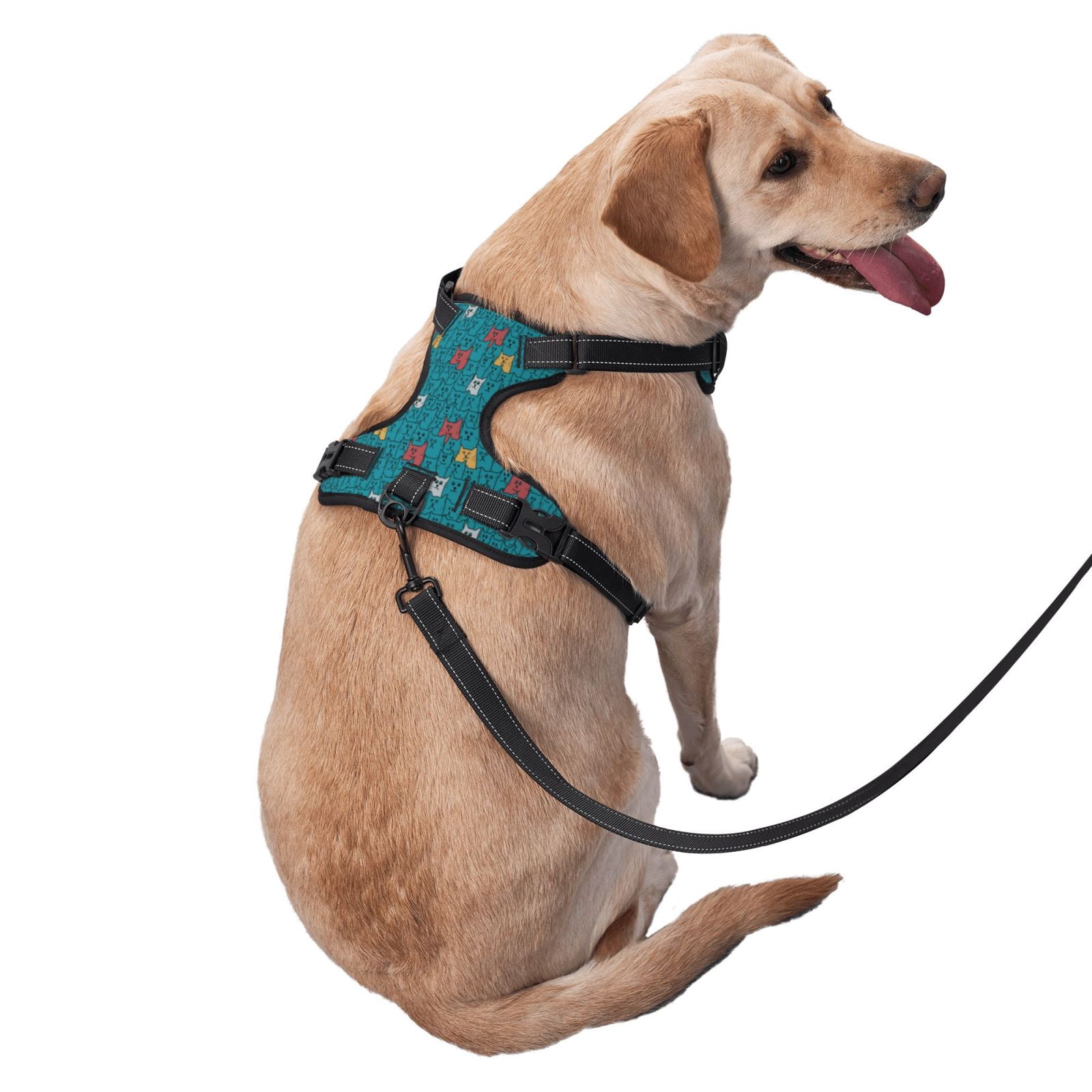 Vsdgher Funny Cat Blue Pattern Dog Harness,No Pull Pet Harness with Soft Padded Handle,Adjustable Reflective Vest with 2 Buckles,4 Slide Buckles,S-XL