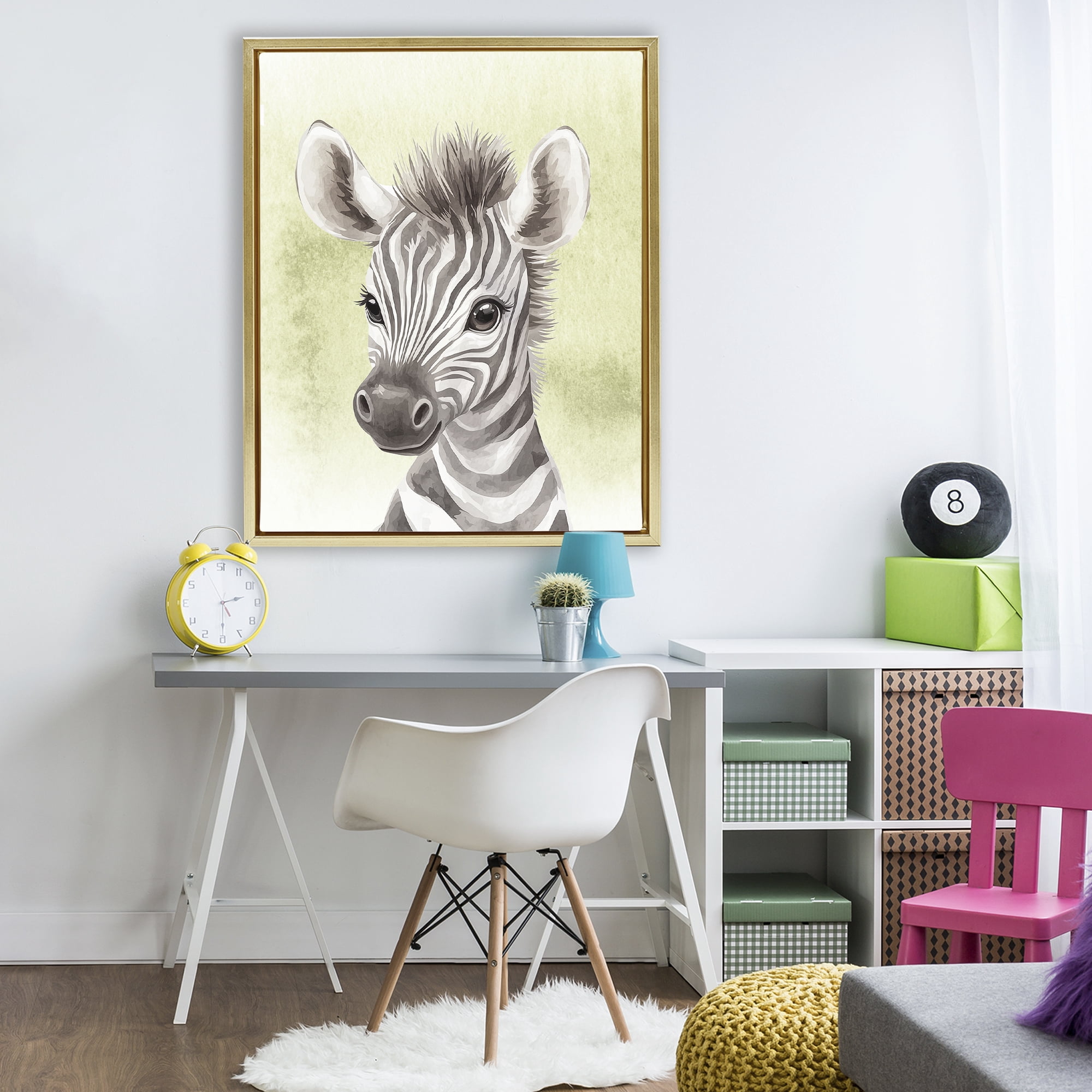 Stupell Industries Jungle Friends Baby Zebra Gold Framed Floater Canvas Wall Art, design by Christine Simpson Art