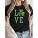 thumbnail image 1 of Women's Casual "LOVE" Clover Graphic T-Shirt - Black Short Sleeve Crew Neck Top, St. Patrick's Day, Spring & Summer Wear, Spring Fashion Tee|Relaxed Fit Shirt|Stretchable Top Tee For Adult, Men, Wome, 1 of 6