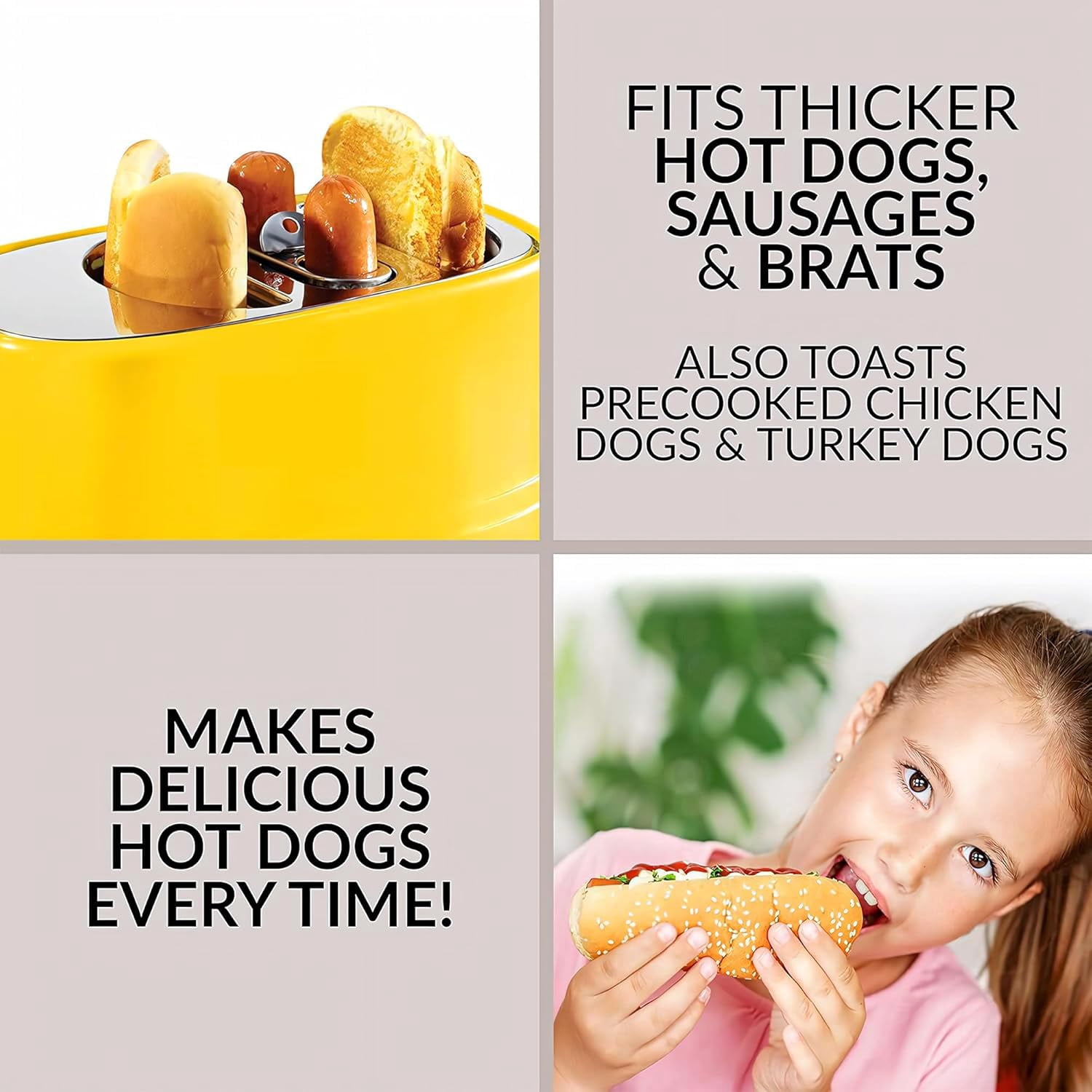 Hot Dog Toaster:Hot Dog Toaster and Bun Toaster,Toaster 2 Slice Wide Slot with Grill Timer,Stainless Steel Toaster for Sausages, Bacon and Bread Slices