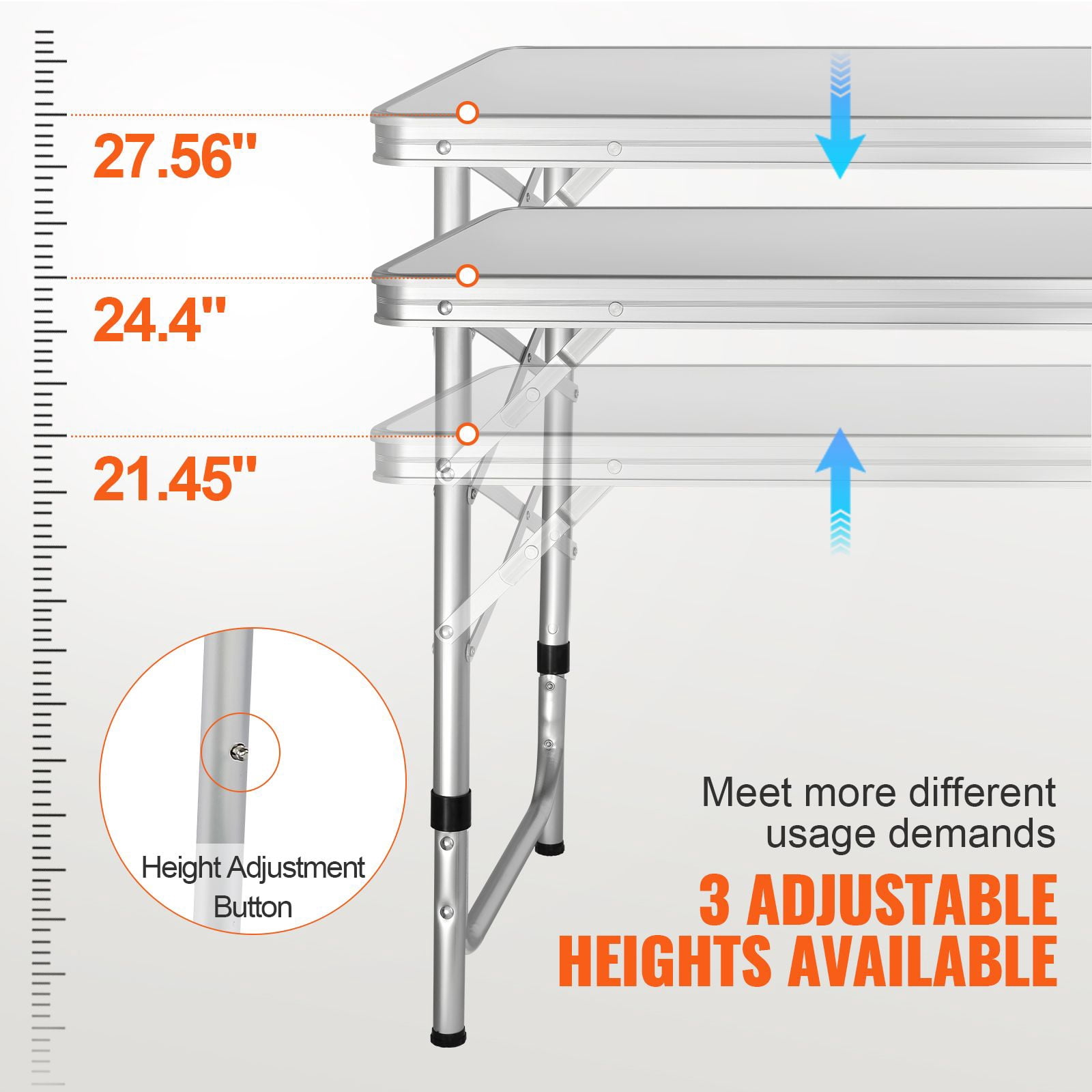 Folding Camping Kitchen Table with Carry Bag, 3 Adjustable Heights Outdoor Cook Station Powder Coated Aluminum Frame MDF Countertop Zipper Storage for Picnic BBQ RV Travel