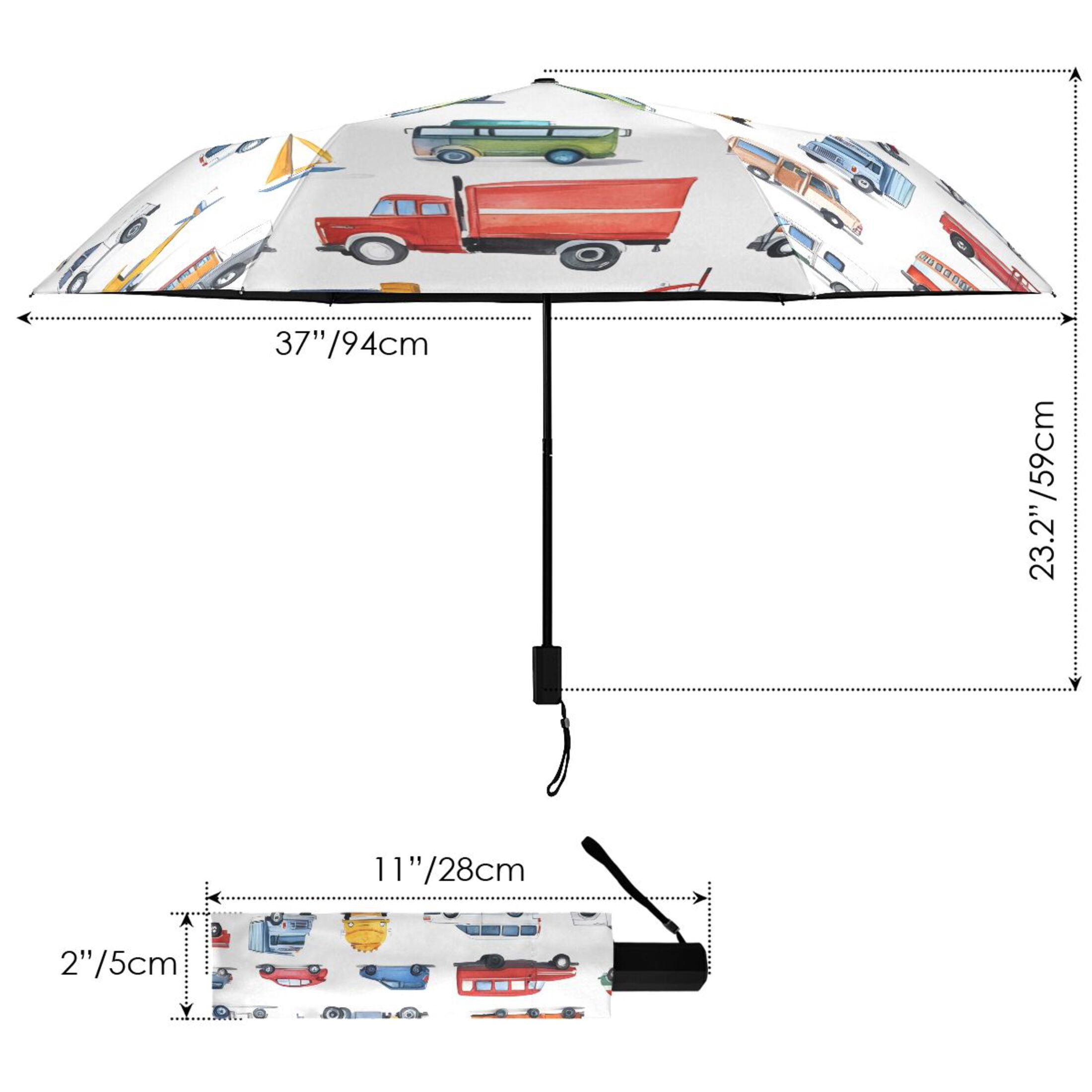 ALAZA Cartoon Car Vehicle UPF 50+ Compact Folding Umbrella for Rain Travel Umbrella Packable