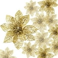 thumbnail image 1 of 24 piezas Adorno de árbol de Navidad NQ con purpurina de flor de pascua dorado, 1 of 4