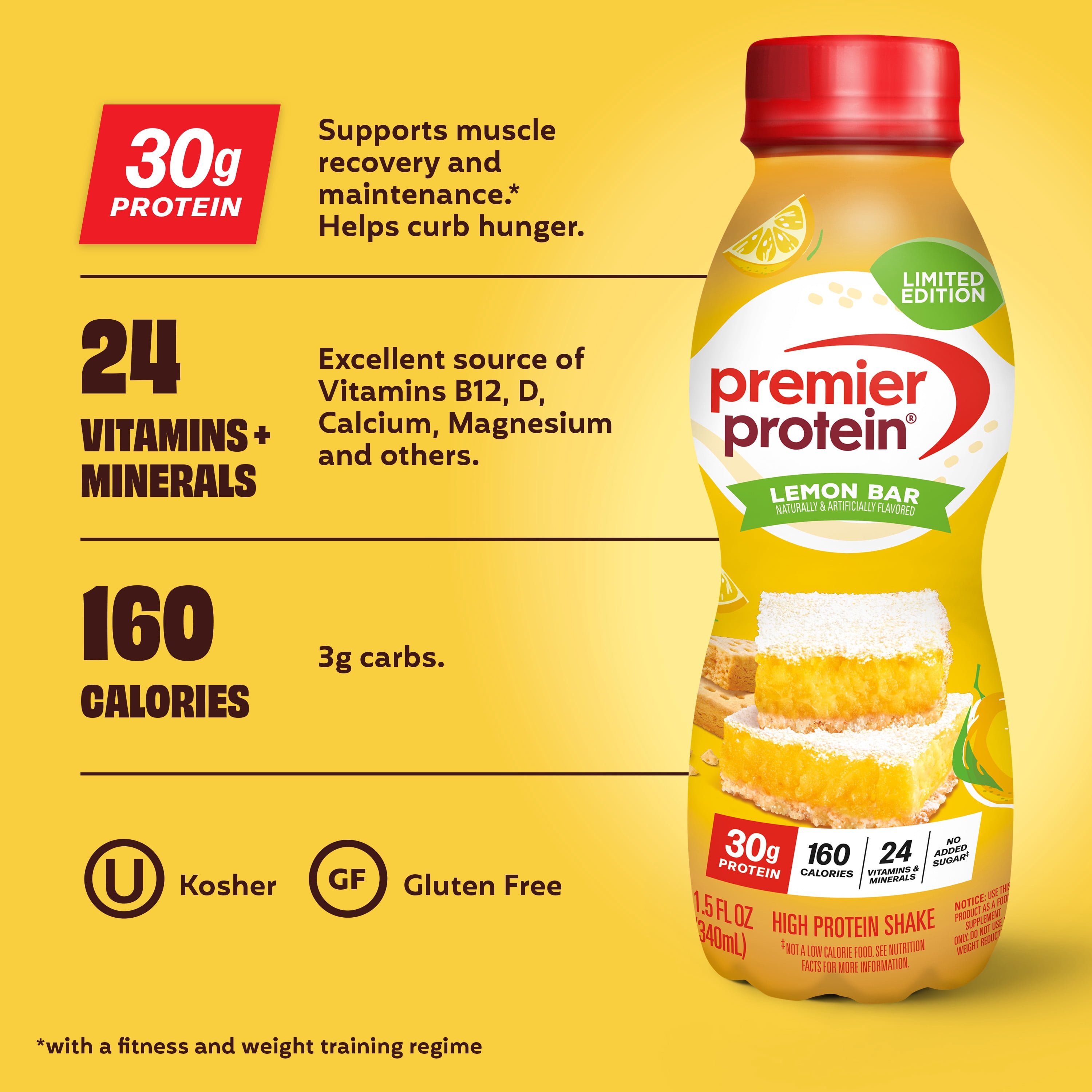 Premier Protein Shake, Lemon Bar, 30g Protein, 11.5 Fl Oz, 12Ct