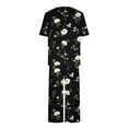 thumbnail image 5 of BiZtdJrK Womens Floral Print Pajama Sets Short Sleeve Sleepwear Tops and Capri Pants Pjs Set Comfy 2 Peice Loungewear Black M, 5 of 6
