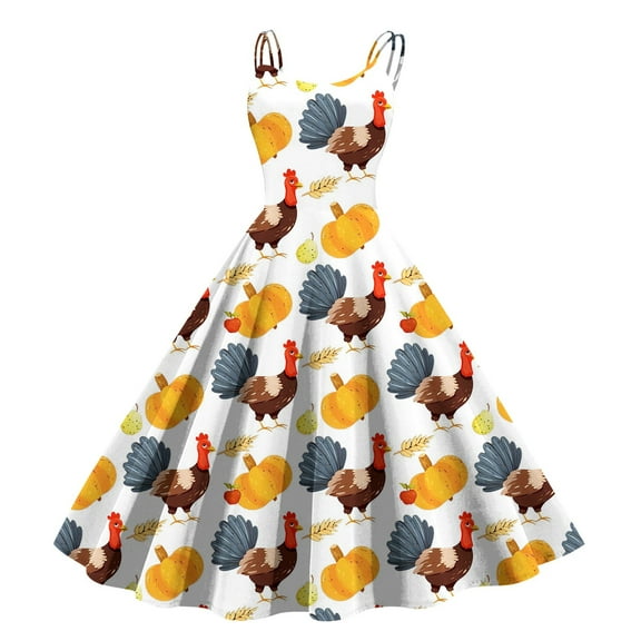 Elegant Women's Formal Dress Thanksgiving Turkey Pumpkin Print Flowy Maxi Skirt Comfortable Party Gown Holiday Celebration Outfit