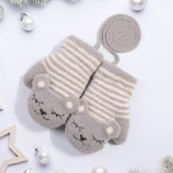 Dyfzdhu Children Warm Gloves Windproof Padded Mitten Cute Baby Plush Kids Gloves Grey